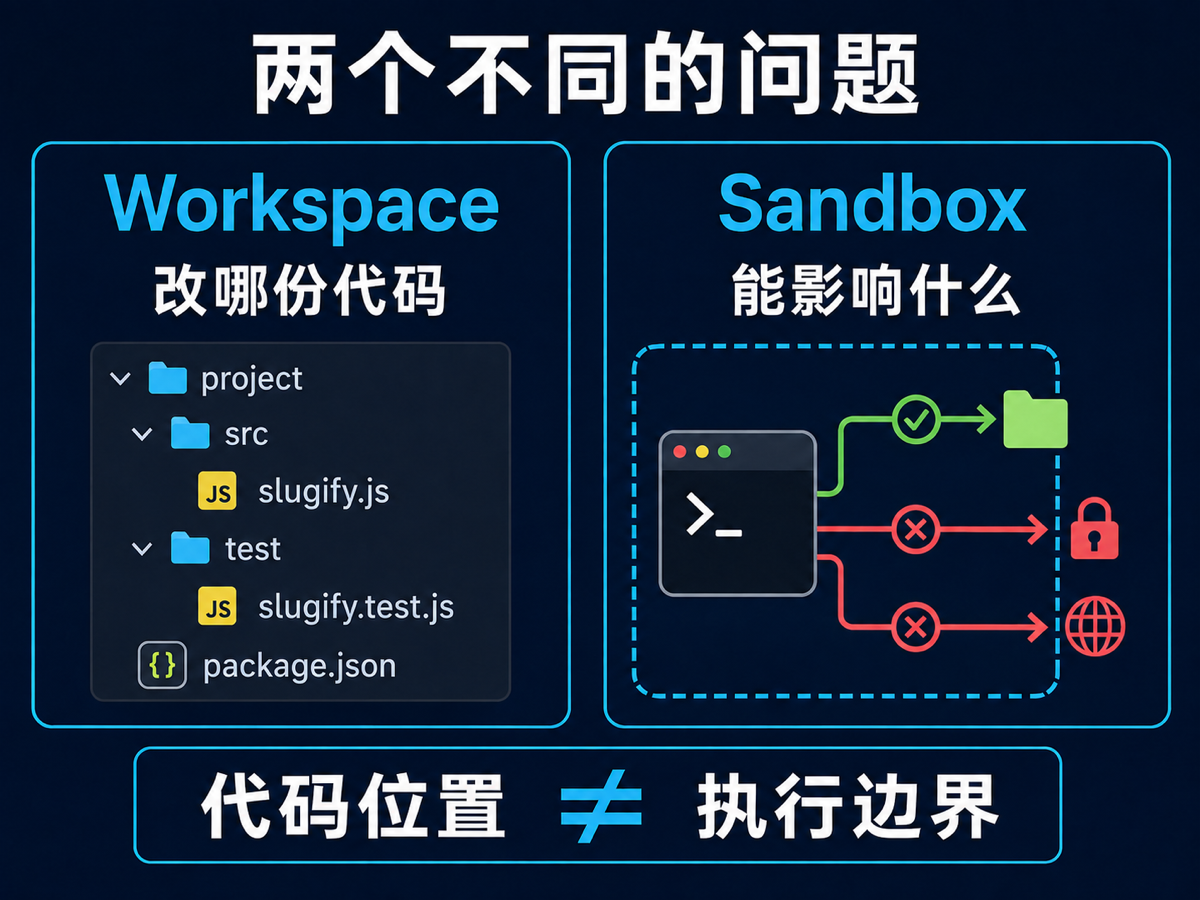 Workspace 决定修改哪份代码,Sandbox 限制执行能影响什么